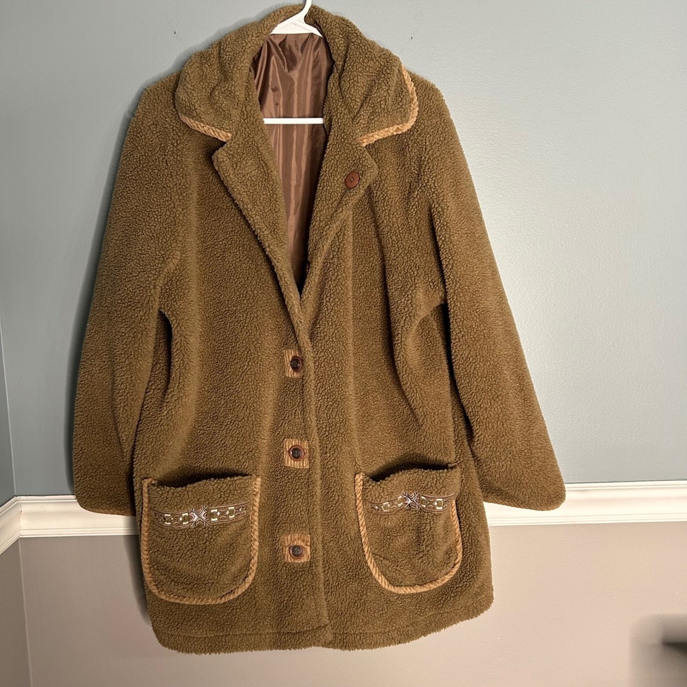 New York Classics vintage Women's XL Brown Sherpa Fleece Lined Button Up Coat‎